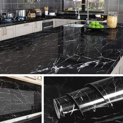 BLACKMARBLE – Tapet autocolant marmură negru – Transformă-ți mobila într-o clipă, fără renovare (60×300 cm)