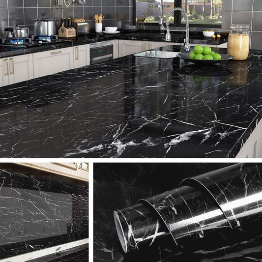 BLACKMARBLE – Tapet autocolant marmură negru – Transformă-ți mobila într-o clipă, fără renovare (60×300 cm)