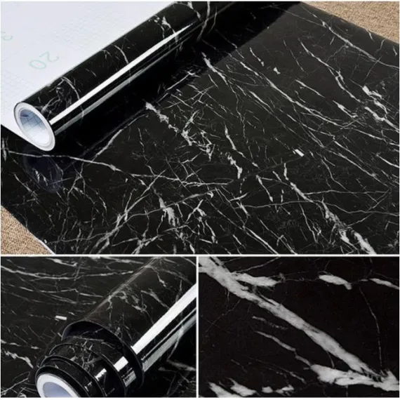 BLACKMARBLE – Tapet autocolant marmură negru – Transformă-ți mobila într-o clipă, fără renovare (60×300 cm)