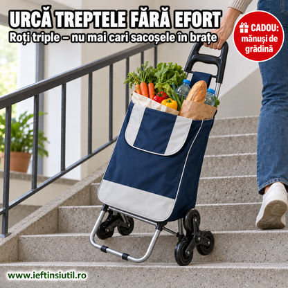 CĂRUCIOR CUMPĂRĂTURI CU ROȚI TRIPLE - MERGE UȘOR PE TREPTE (STAIRROLL)