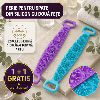 1+1 GRATIS-PERIE TIP BANDĂ DIN SILICON PENTRU SPĂLAT PE SPATE  – PACHET 2 BUCĂȚI (BACKBRUSH)