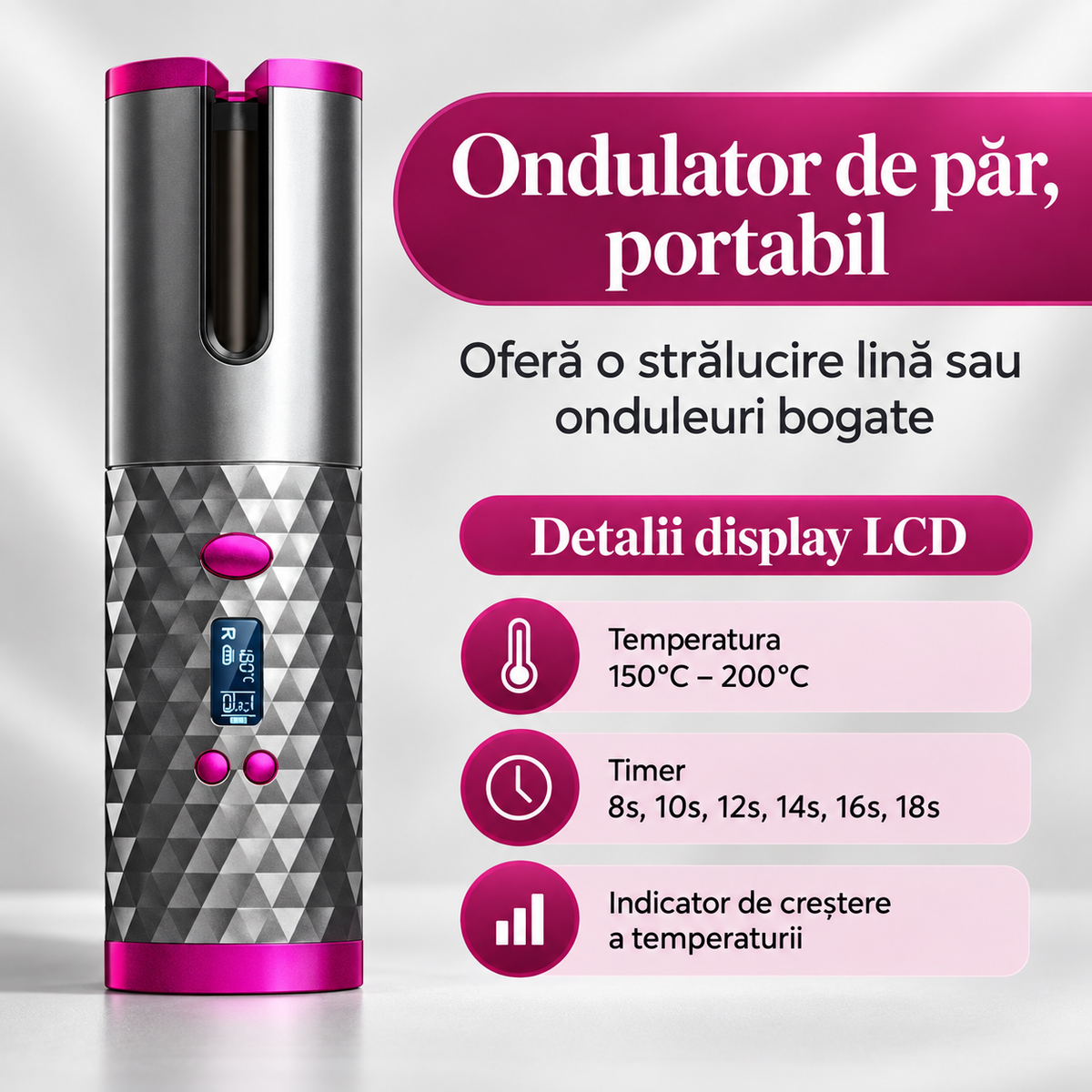 ONDULATOR DE PĂR, PORTABIL - STRALUCIRE MASIVA SAU ONDULEURI BOGATE (CURLPRO)