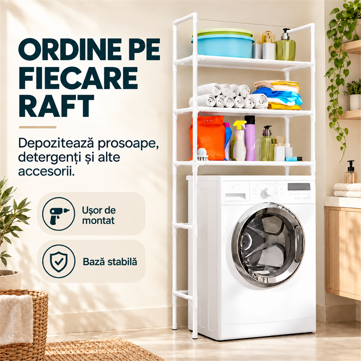 RAFT METALIC CU 3 POLITE - ORDINE ÎN BAIE ȘI SPĂLĂTORIE (RAFT3POLITE)