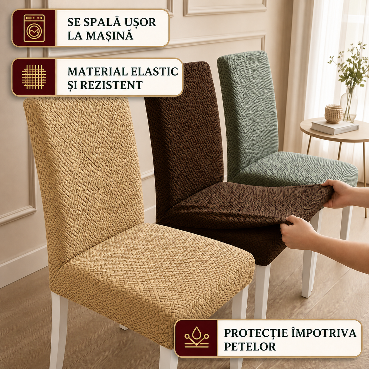 SET 6 HUSE ELASTICE PENTRU SCAUN - SCAUNE ÎNNOITE INSTANT (ENGROSS)