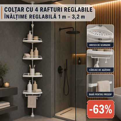 RAFT DE BAIE CU 4 POLITE, EXTENSIBIL - ORGANIZARE FĂRĂ GĂURI (CORNERFIX)