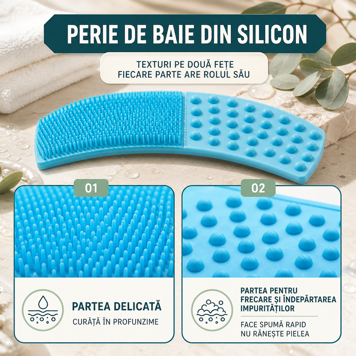 1+1 GRATIS-PERIE TIP BANDĂ DIN SILICON PENTRU SPĂLAT PE SPATE  – PACHET 2 BUCĂȚI (BACKBRUSH)