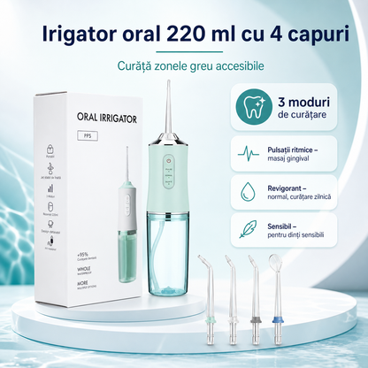 IRIGATOR ORAL PORTABIL 220ML - IGIENĂ DENTARĂ COMPLETĂ (AQUAJET)
