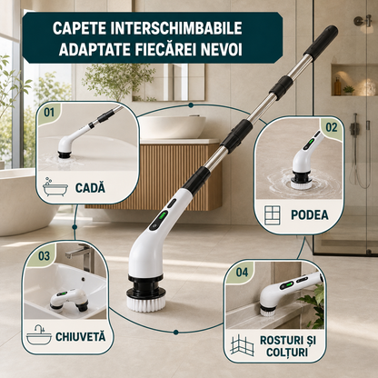 PERIE ELECTRICĂ ROTATIVĂ 9 ÎN 1 - CURĂȚĂ RAPID GRESIE ȘI JANTE (SPINCLEAN)