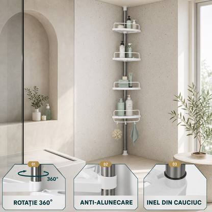 RAFT DE BAIE CU 4 POLITE, EXTENSIBIL - ORGANIZARE FĂRĂ GĂURI (CORNERFIX)