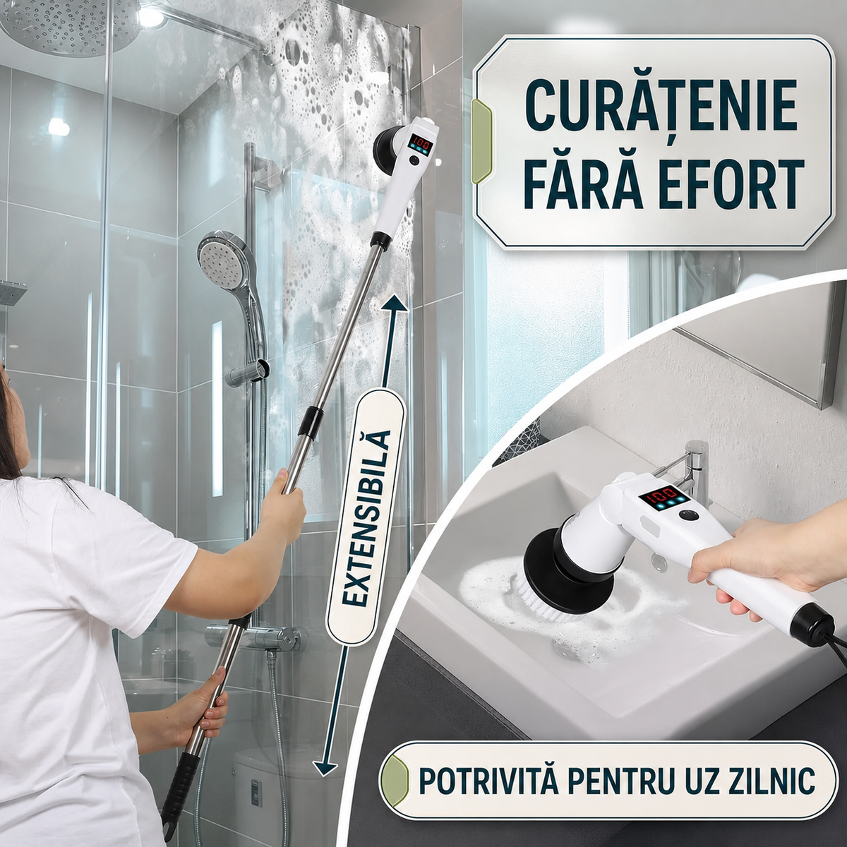 PERIE ELECTRICĂ ROTATIVĂ 9 ÎN 1 - CURĂȚĂ RAPID GRESIE ȘI JANTE (SPINCLEAN)
