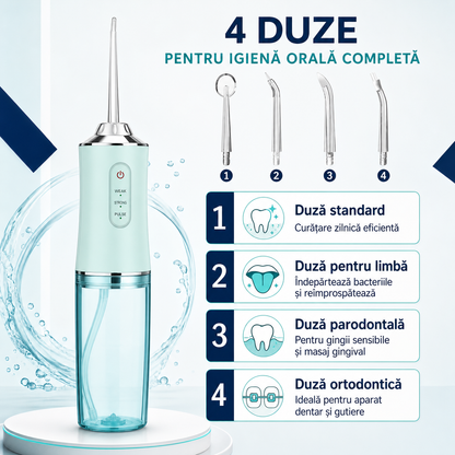 IRIGATOR ORAL PORTABIL 220ML - IGIENĂ DENTARĂ COMPLETĂ (AQUAJET)