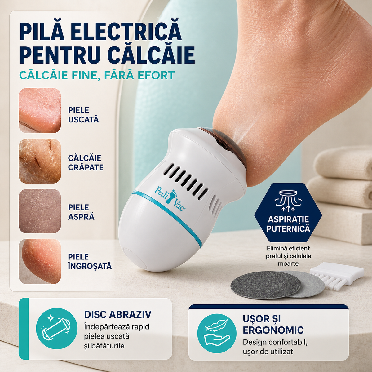PILĂ ELECTRICĂ PENTRU CĂLCÂIE - PIELE MOARTĂ ÎNDEPĂRTATĂ RAPID (PEDIVAC)