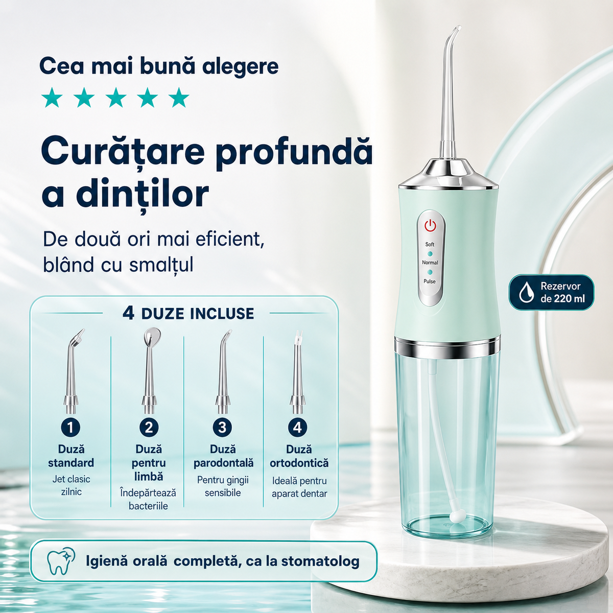 IRIGATOR ORAL PORTABIL 220ML - IGIENĂ DENTARĂ COMPLETĂ (AQUAJET)