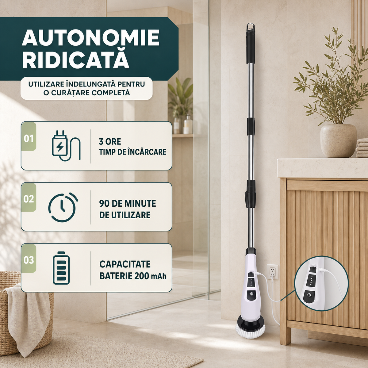 PERIE ELECTRICĂ ROTATIVĂ 9 ÎN 1 - CURĂȚĂ RAPID GRESIE ȘI JANTE (SPINCLEAN)