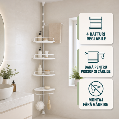 RAFT DE BAIE CU 4 POLITE, EXTENSIBIL - ORGANIZARE FĂRĂ GĂURI (CORNERFIX)