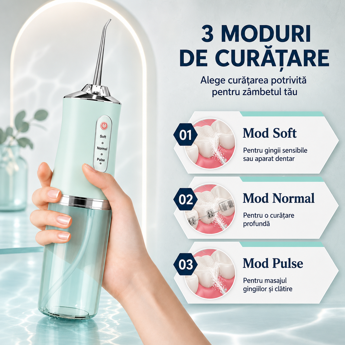 IRIGATOR ORAL PORTABIL 220ML - IGIENĂ DENTARĂ COMPLETĂ (AQUAJET)