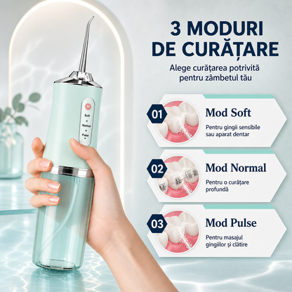 IRIGATOR ORAL PORTABIL 220ML - IGIENĂ DENTARĂ COMPLETĂ (AQUAJET)