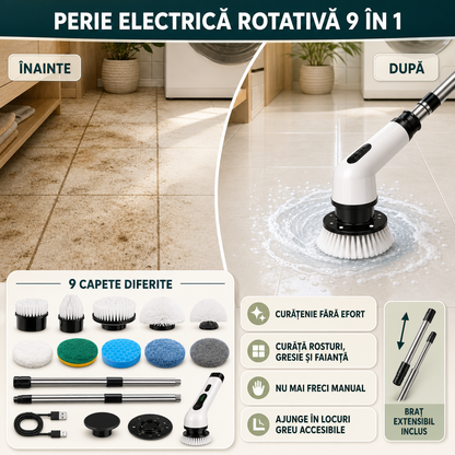 PERIE ELECTRICĂ ROTATIVĂ 9 ÎN 1 - CURĂȚĂ RAPID GRESIE ȘI JANTE (SPINCLEAN)
