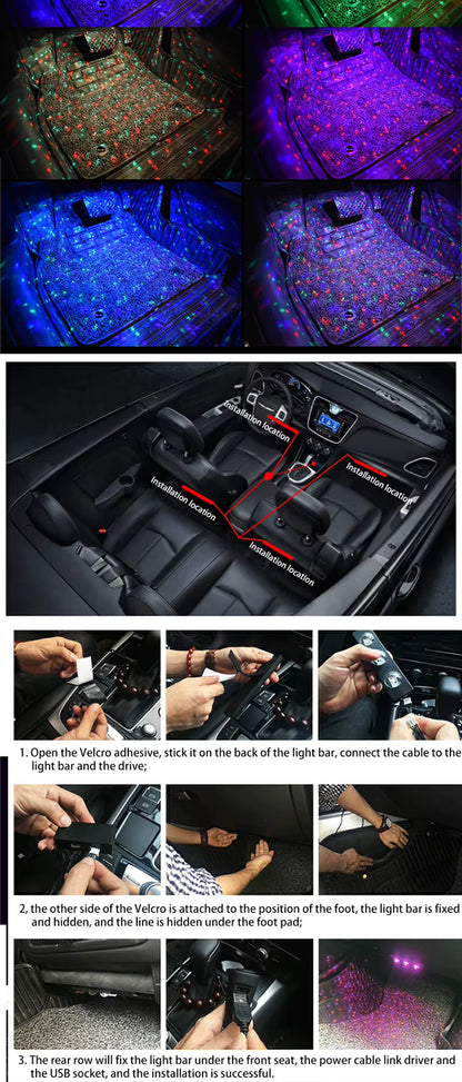 MUSICGLOW CAR – Lumini LED Ambientale Auto cu 7 Culori, Control Muzical și Telecomandă