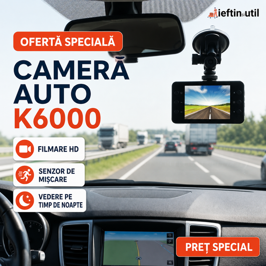 K6000 – Cameră auto supraveghere trafic HD, senzor de mișcare și filmare pe timp de noapte