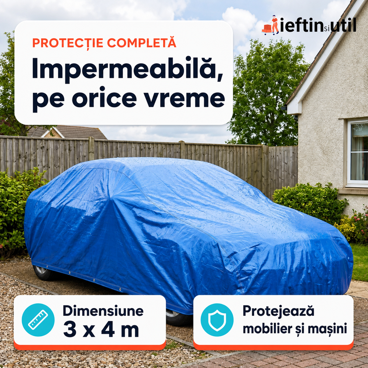 PRELATĂ IMPERMEABILĂ 3×4M - PROTECȚIE LA PLOAIE ȘI SOARE