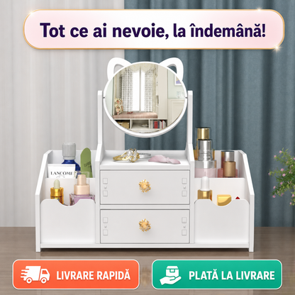 ORGANIZATOR COSMETICE CU OGLINDĂ ȘI SERTARE - ORDINE ELEGANTĂ (GLAMORGANIZER)