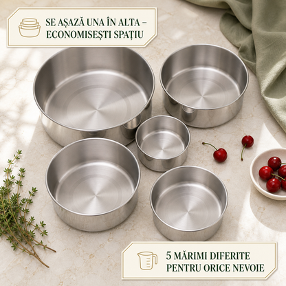 1+1 GRATIS - SET 5 BOLURI INOX CU CAPAC - PROSPEȚIME GARANTATĂ (INOXBOWL)