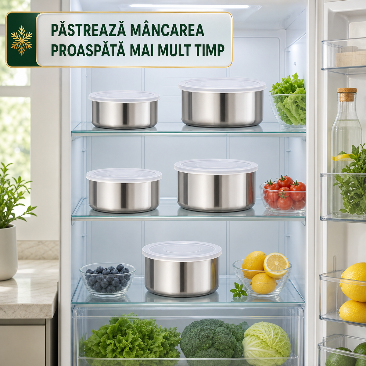 1+1 GRATIS - SET 5 BOLURI INOX CU CAPAC - PROSPEȚIME GARANTATĂ (INOXBOWL)
