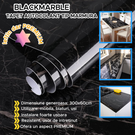 BLACKMARBLE – Tapet autocolant marmură negru – Transformă-ți mobila într-o clipă, fără renovare (60×300 cm)