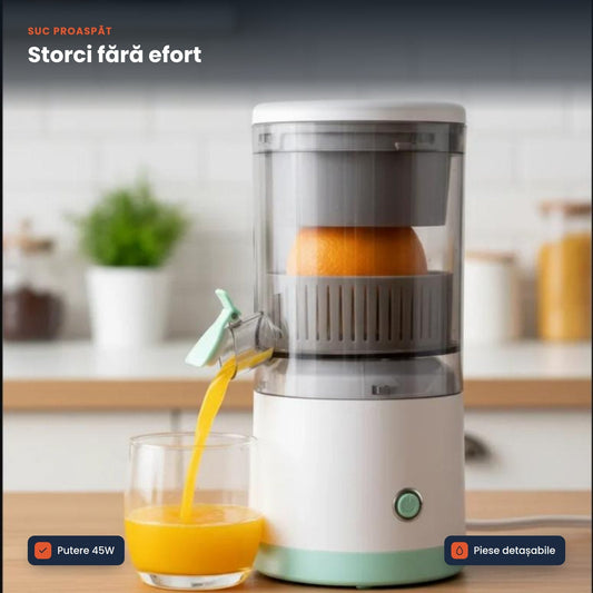 JUICYGO 45W – Storcător Electric de Fructe, Suc Proaspăt Oriunde, Fără Efort