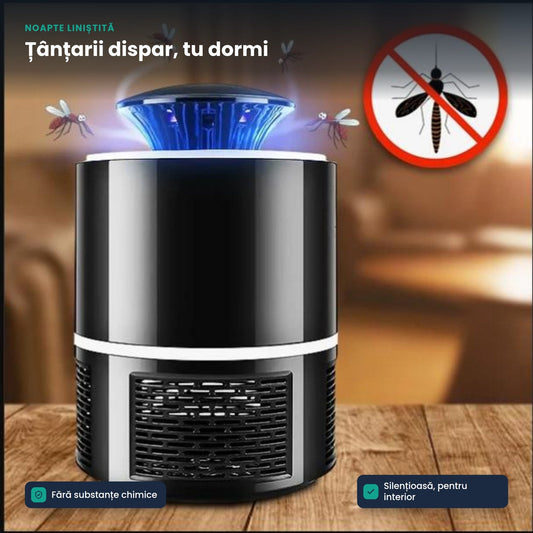 MOSQUITRAP – Lampă anti-țânțari cu LED UV – Capcană electrică silențioasă pentru interior, protecție 24/7 fără chimicale