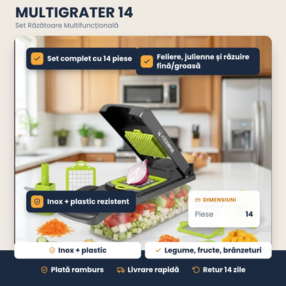 MULTIGRATER 14 – Set Răzătoare Multifuncțională pentru Feliere, Răzuire și Julienne