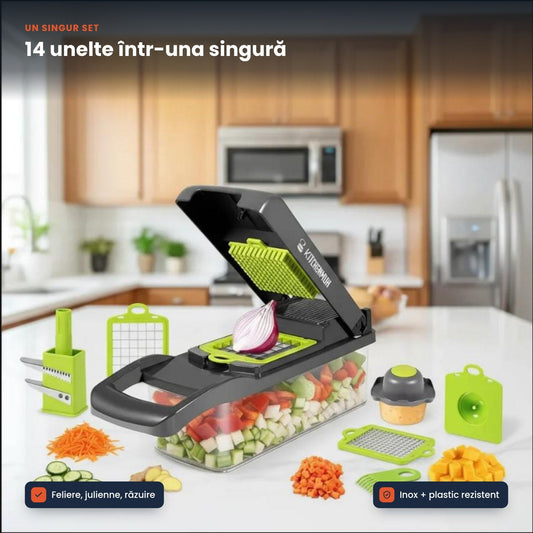 MULTIGRATER 14 – Set Răzătoare Multifuncțională pentru Feliere, Răzuire și Julienne