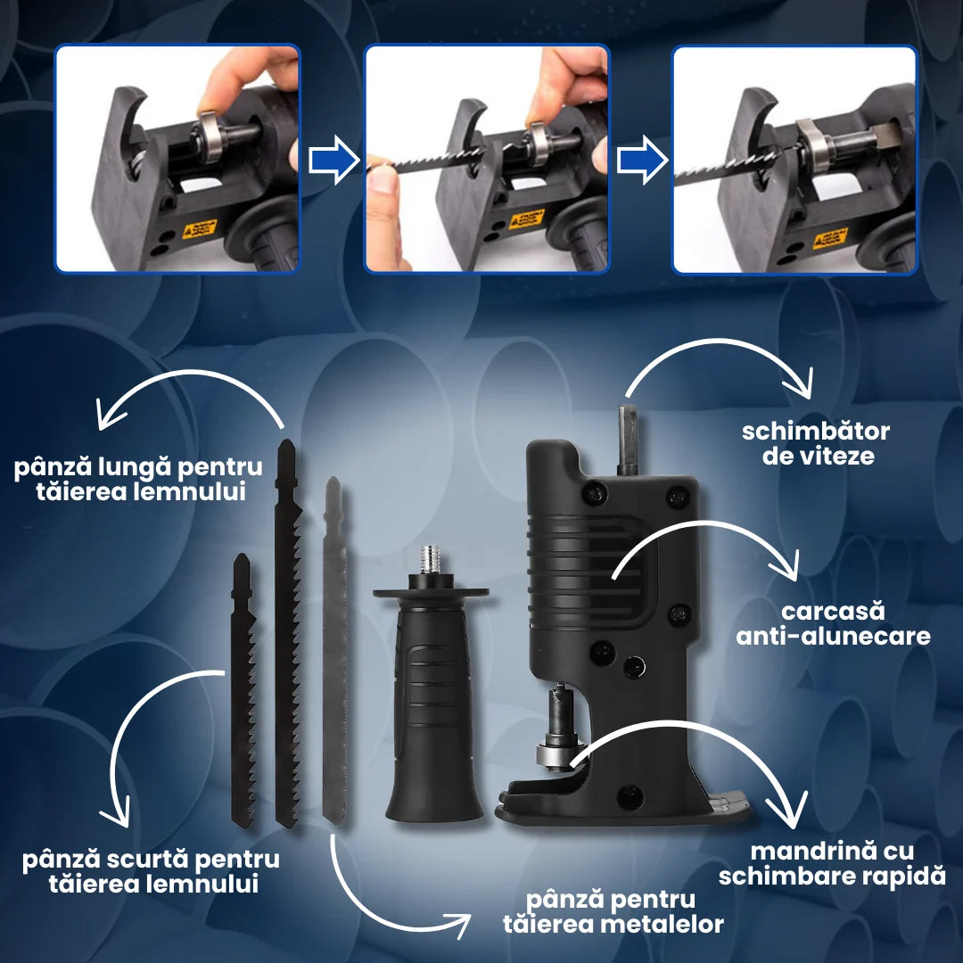 SAWDRIVE – Adaptor bormașină tip fierăstrău pentru tăiat lemn sau metal