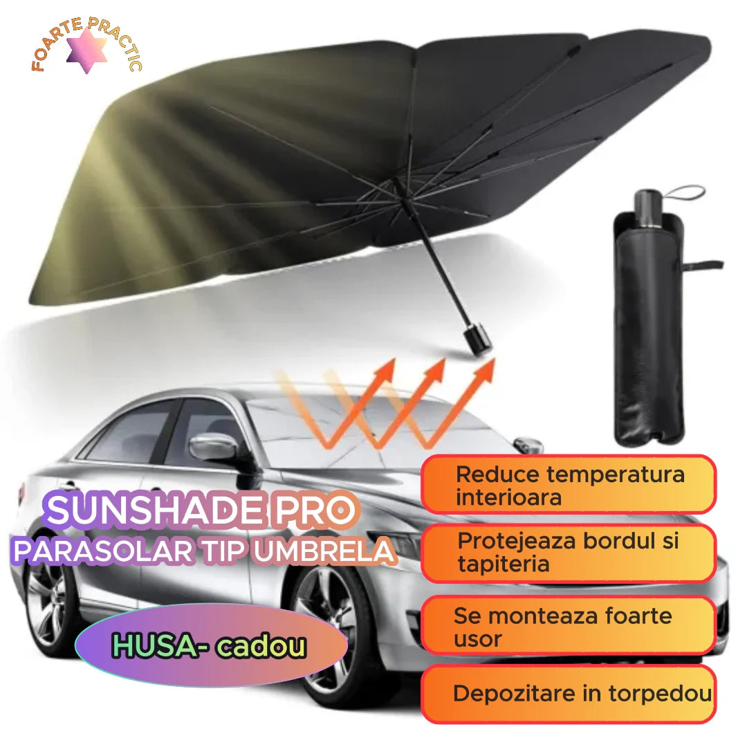 SUNSHADE PRO – Parasolar auto tip umbrelă pentru parbriz – Mașina ta răcoasă și protejată vara (UV rezistent)