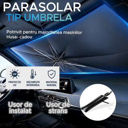 SUNSHADE PRO – Parasolar auto tip umbrelă pentru parbriz – Mașina ta răcoasă și protejată vara (UV rezistent)
