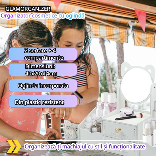 ORGANIZATOR COSMETICE CU OGLINDĂ ȘI SERTARE - ORDINE ELEGANTĂ (GLAMORGANIZER)