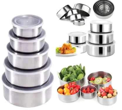 INOXBOWL 5 – Set 5 Boluri din Inox cu Capace, pentru Depozitare și Servire