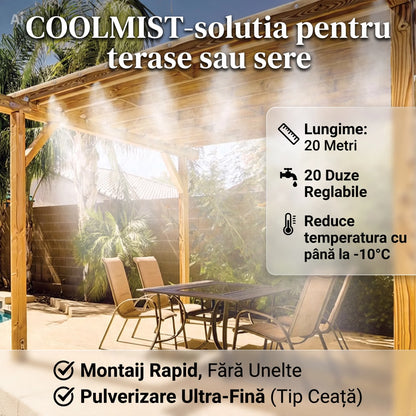 COOLMIST-Kit Răcire Terasă 20 m – Sistem pulverizare fină cu duze reglabile, racire terase, pergole și grădini