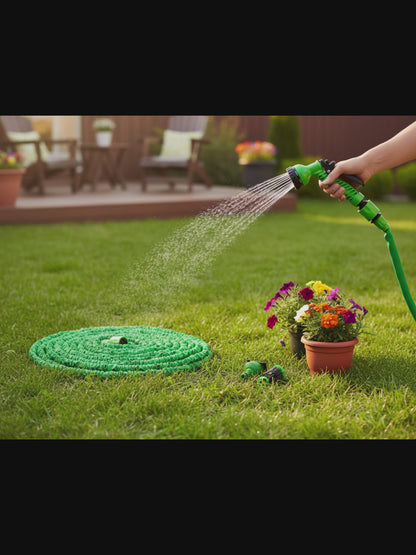 AQUAFLEX 30M – Furtun de Grădină Extensibil cu Pistol 7 Funcții