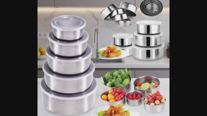 INOXBOWL 5 – Set 5 Boluri din Inox cu Capace, pentru Depozitare și Servire