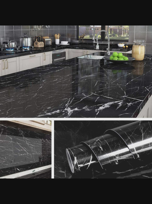 BLACKMARBLE – Tapet autocolant marmură negru – Transformă-ți mobila într-o clipă, fără renovare (60×300 cm)
