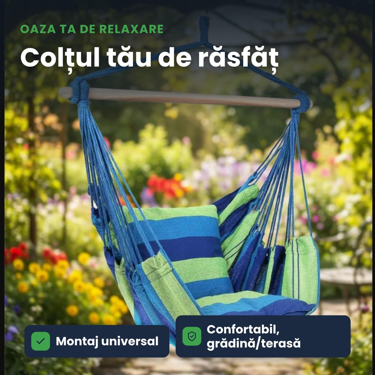 RELAXHAMMOCK – Scaun Suspendat Tip Hamac, Oază de Confort pentru Grădină și Terasă