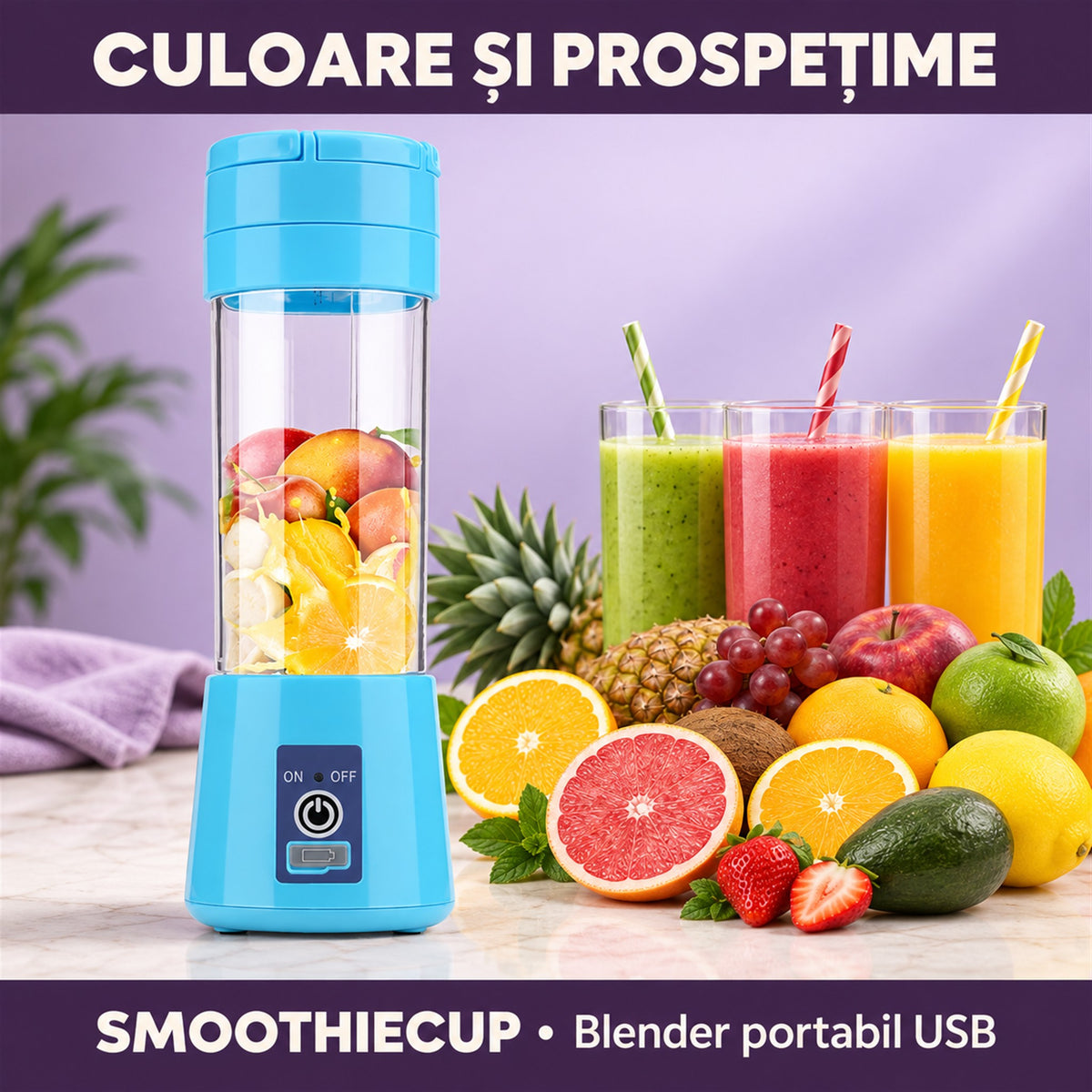 BLENDER PORTABIL CU ÎNCĂRCARE USB - SMOOTHIE ORICÂND (SMOOTHIECUP)