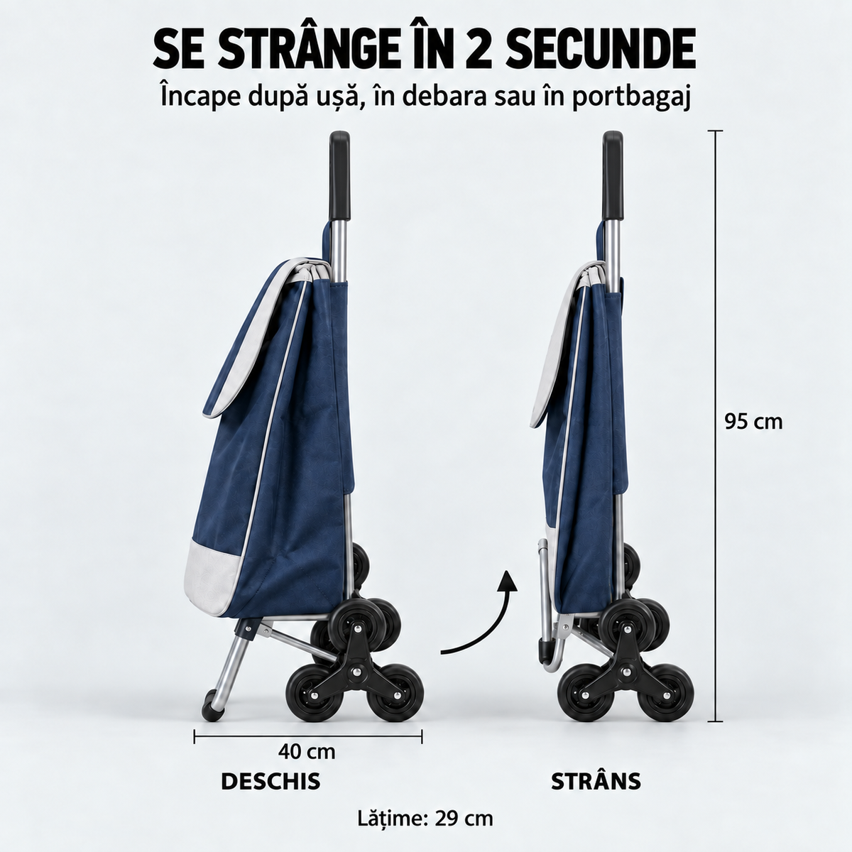 CĂRUCIOR CUMPĂRĂTURI CU ROȚI TRIPLE - MERGE UȘOR PE TREPTE (STAIRROLL)