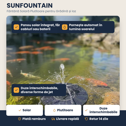 SUNFOUNTAIN – Fântână solară plutitoare – Spectacol de apă în grădină, iaz sau piscină