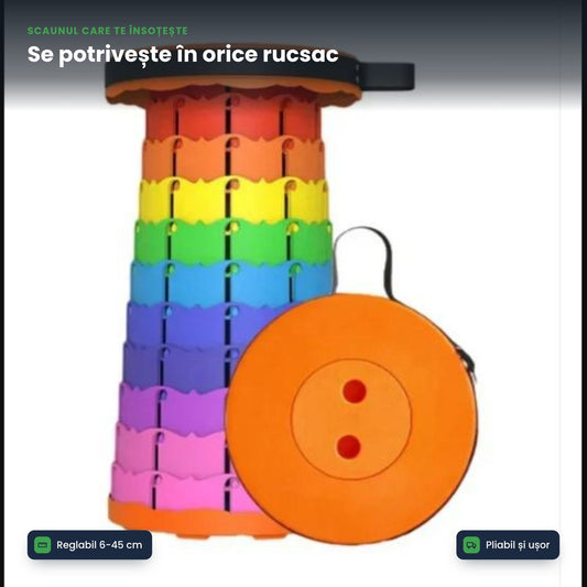 TRIPSEAT – Scaun Pliabil Telescopic Portabil, Reglabil 6–45 cm pentru Camping și Drumetii